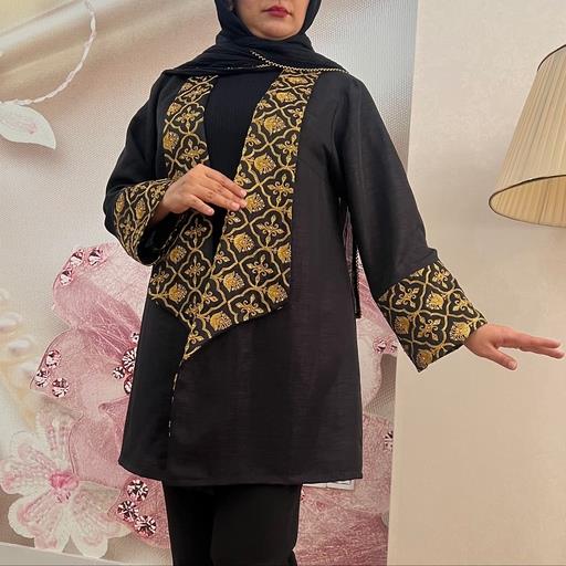 مانتو مجلسی کارشده سوزندوزی  کتان کریستال شاین